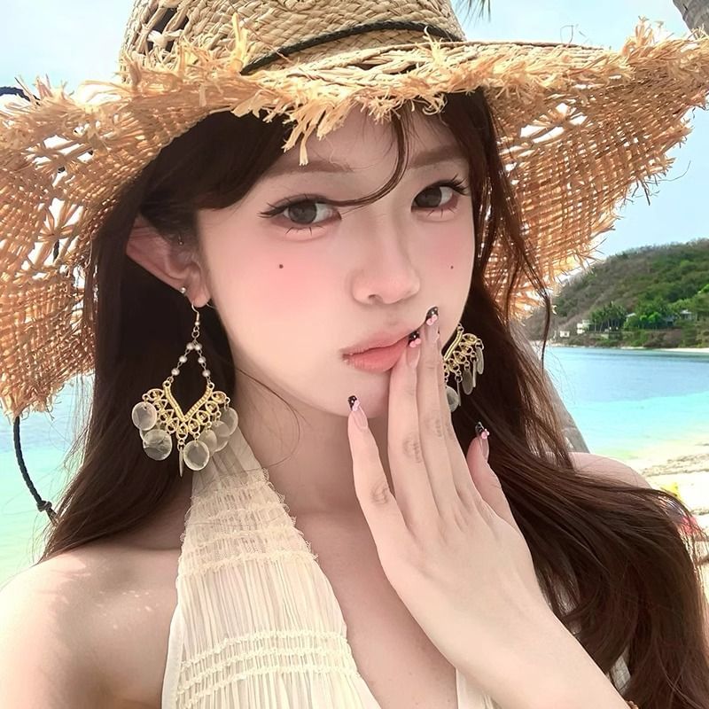 Earring Shell Disc Alloy Chandelier