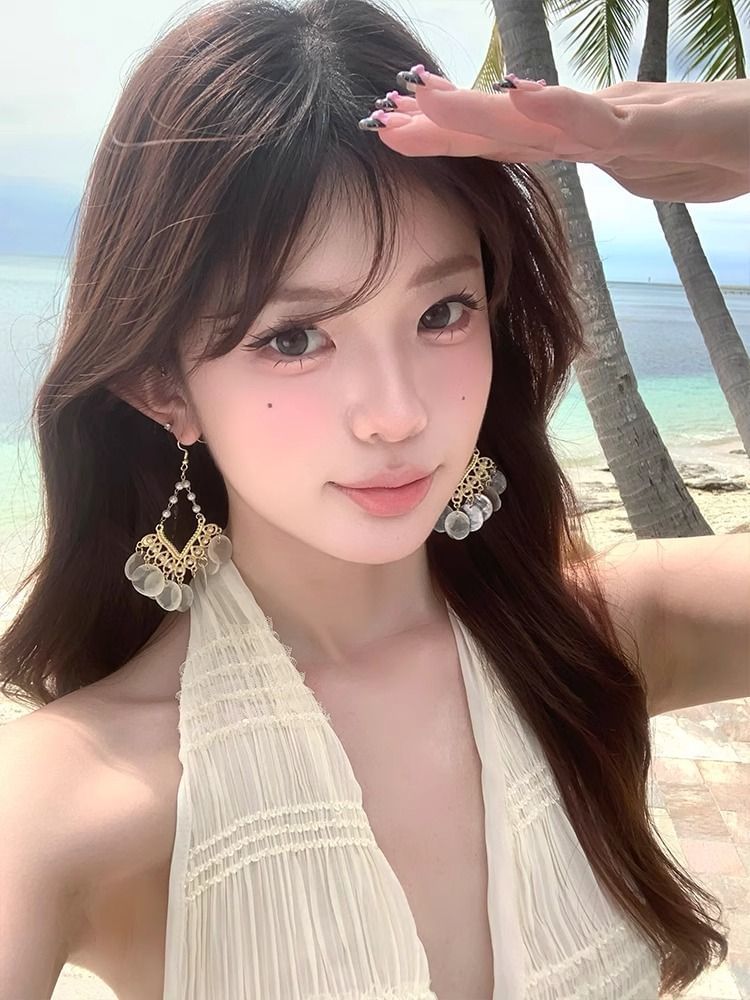 Earring Shell Disc Alloy Chandelier