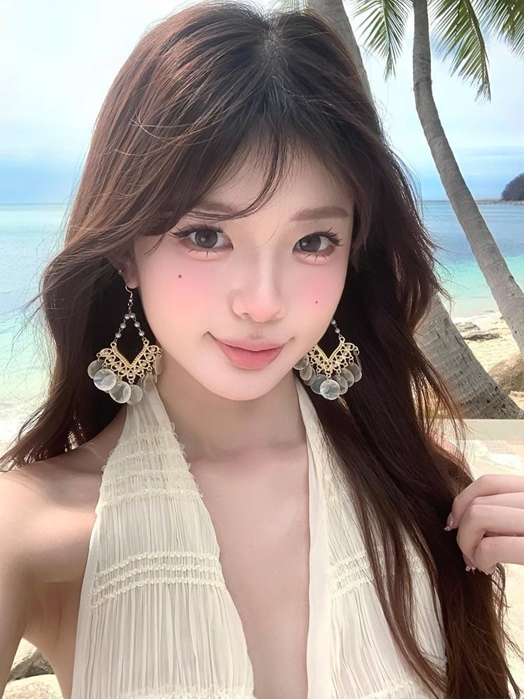 Earring Shell Disc Alloy Chandelier