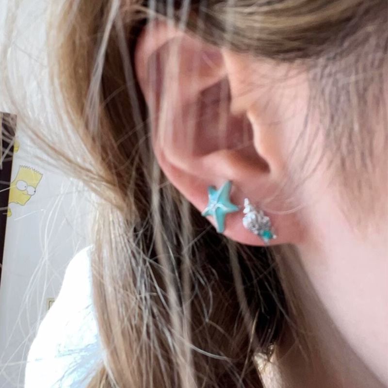 Earring Starfish Alloy Asymmetrical Stud