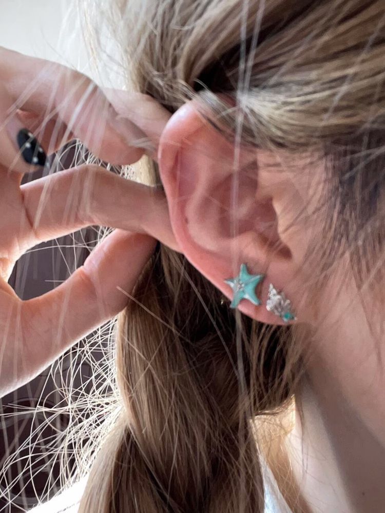 Earring Starfish Alloy Asymmetrical Stud
