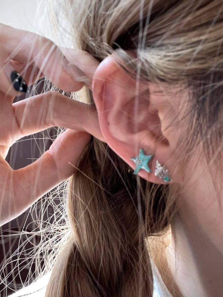 Earring Starfish Alloy Asymmetrical Stud