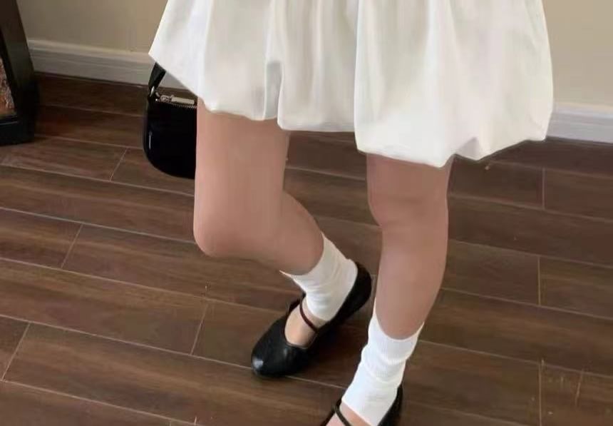 Bubble Hem + Plain High Belt A-Line Mini Set: Skirt Rise