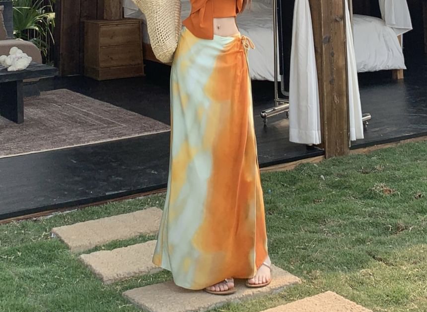 Knot Wrap Tie Fit / Mid Slim Crop Maxi Cami Halter A-Line Top Skirt Plain Rise Dye