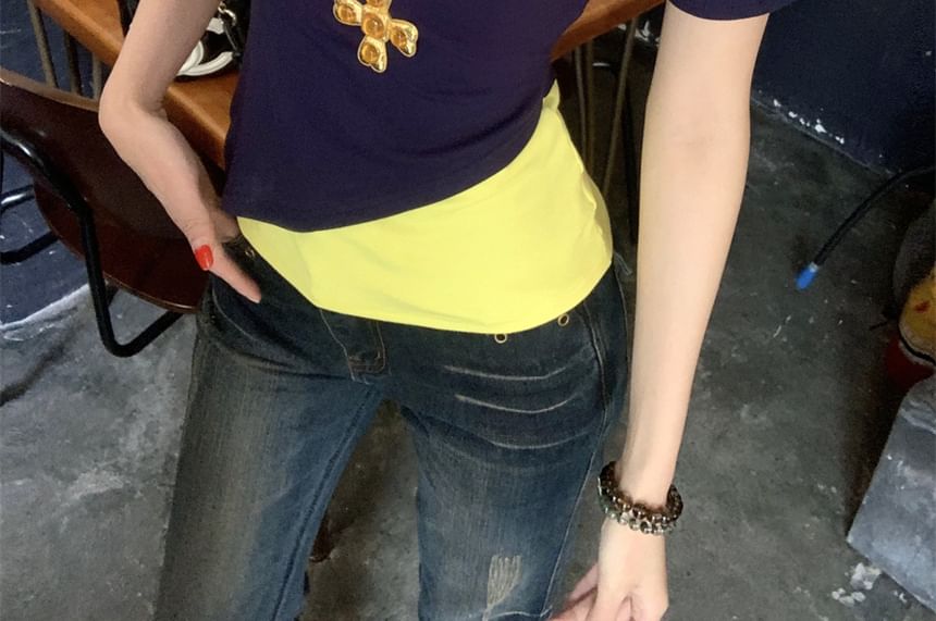 Fit Tone Kurzarm-T-Shirt mit asymmetrischem Schnitt und Cold-Shoulder-Mock-Slim-Neck, zweiteilig