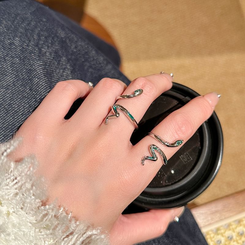 Rhinestone Snake Open Ring