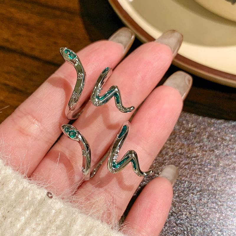 Rhinestone Snake Open Ring