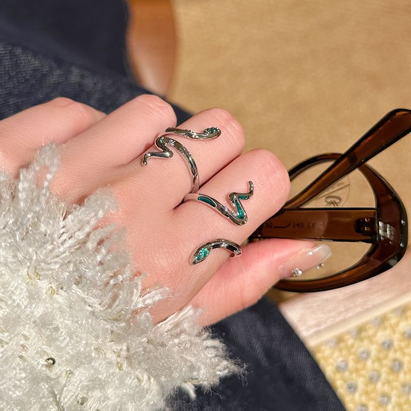 Rhinestone Snake Open Ring