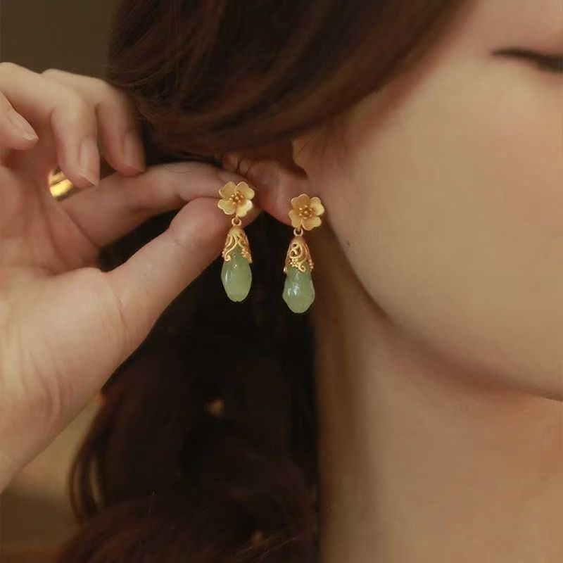 Gemstone Alloy Earring Drop Faux Floral
