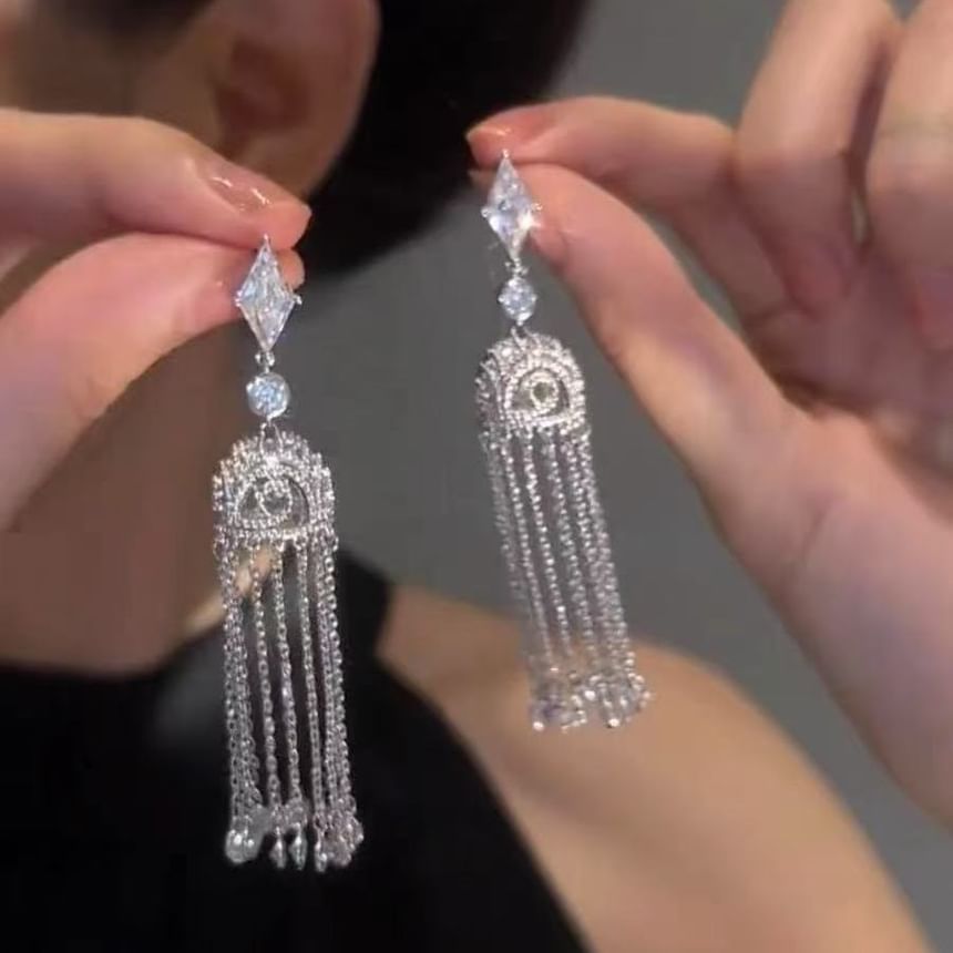 Alloy Rhinestone Fringed Earring