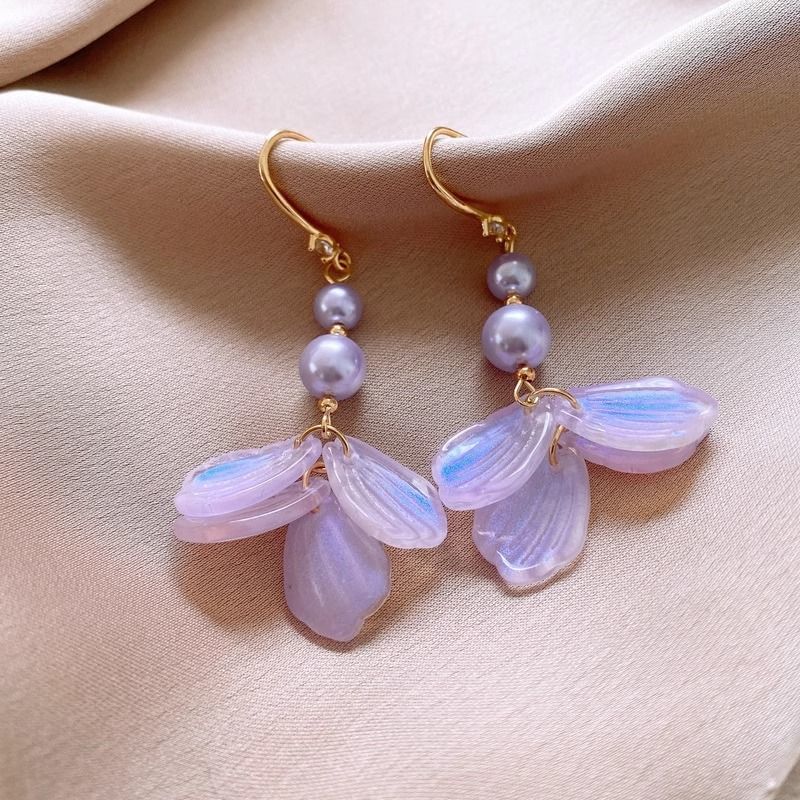 Alloy Earring Pearl Dangle Faux Petal
