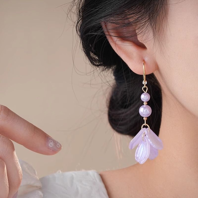 Alloy Earring Pearl Dangle Faux Petal