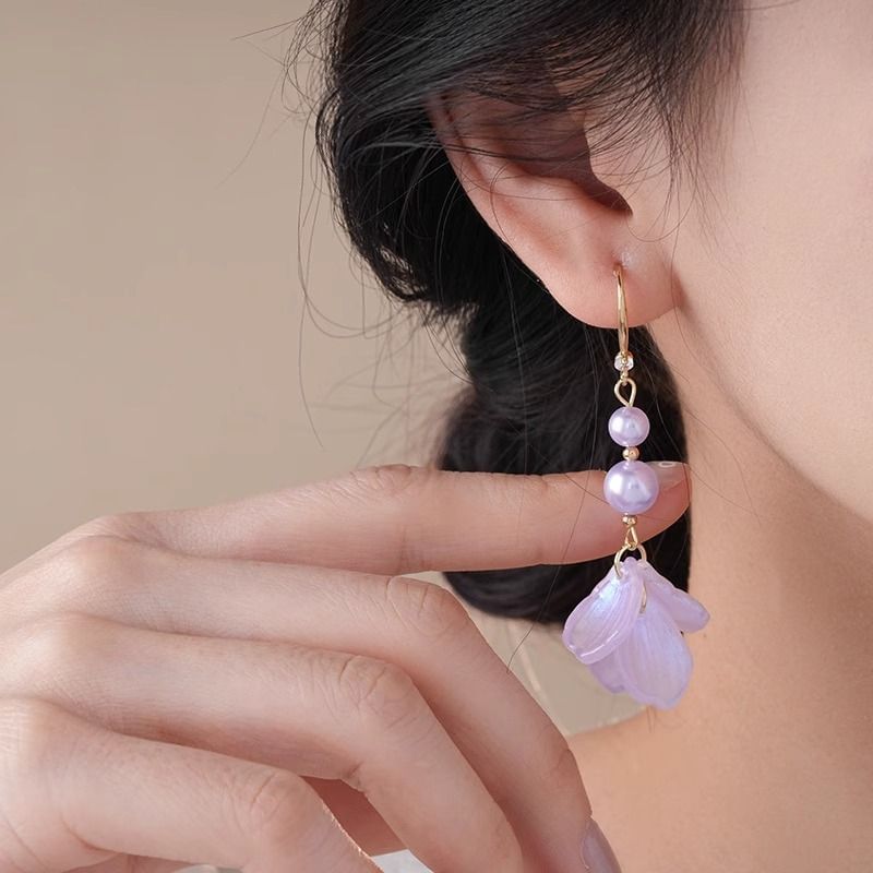 Alloy Earring Pearl Dangle Faux Petal