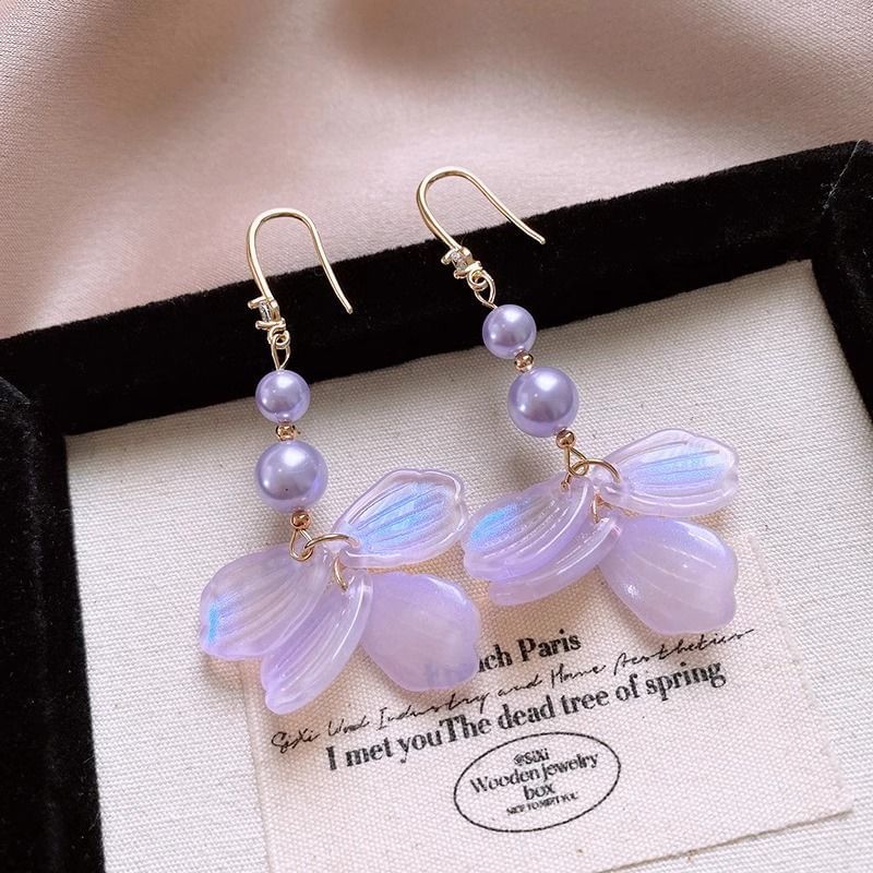 Alloy Earring Pearl Dangle Faux Petal