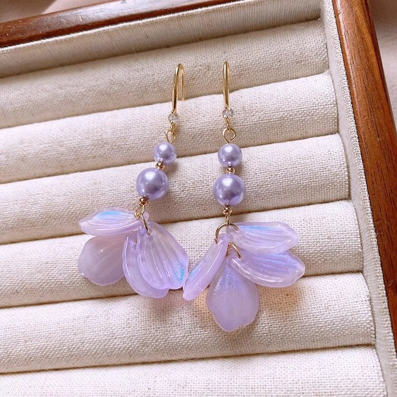 Alloy Earring Pearl Dangle Faux Petal