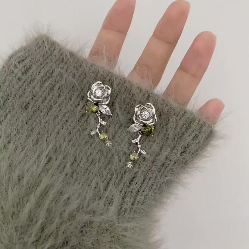 Earring Rhinestone Alloy Dangle Floral