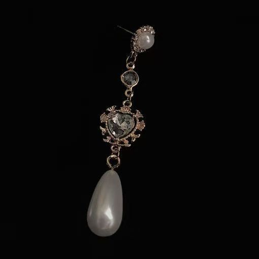 Dangle Pearl Alloy Heart Earring Faux Rhinestone