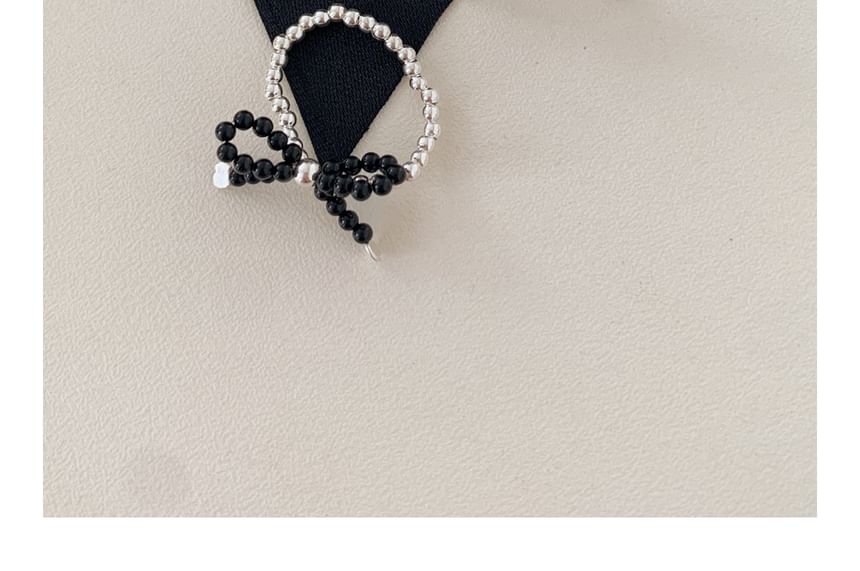 Silver Sterling Beaded Bow Ring 925 Elastic