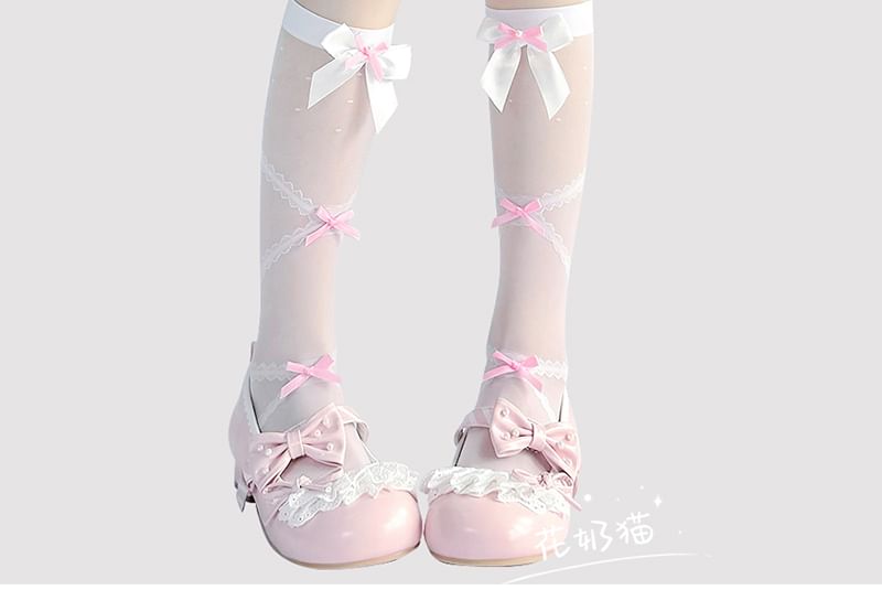 Bow High Knee Sheer Socks
