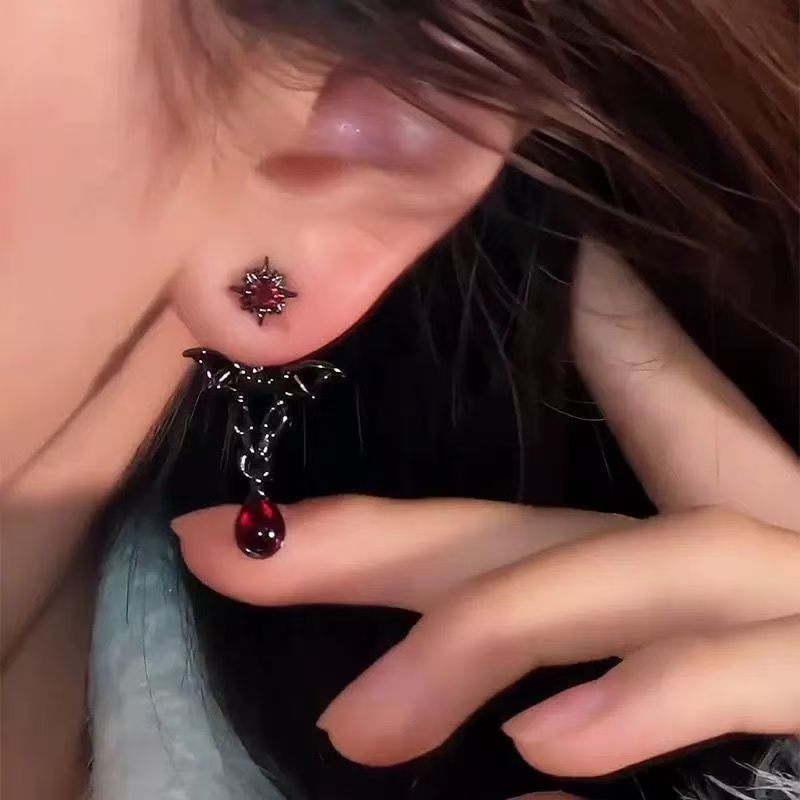 Rhinestone Alloy Dangle Earring Bat