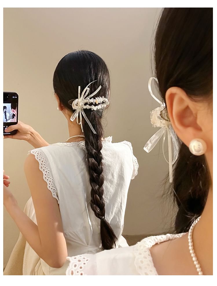 Bow Hair Clip Faux Pearl