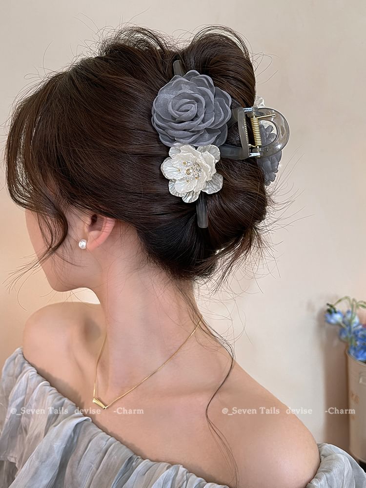 Floral Acrylic Clip Claw Hair Fabric