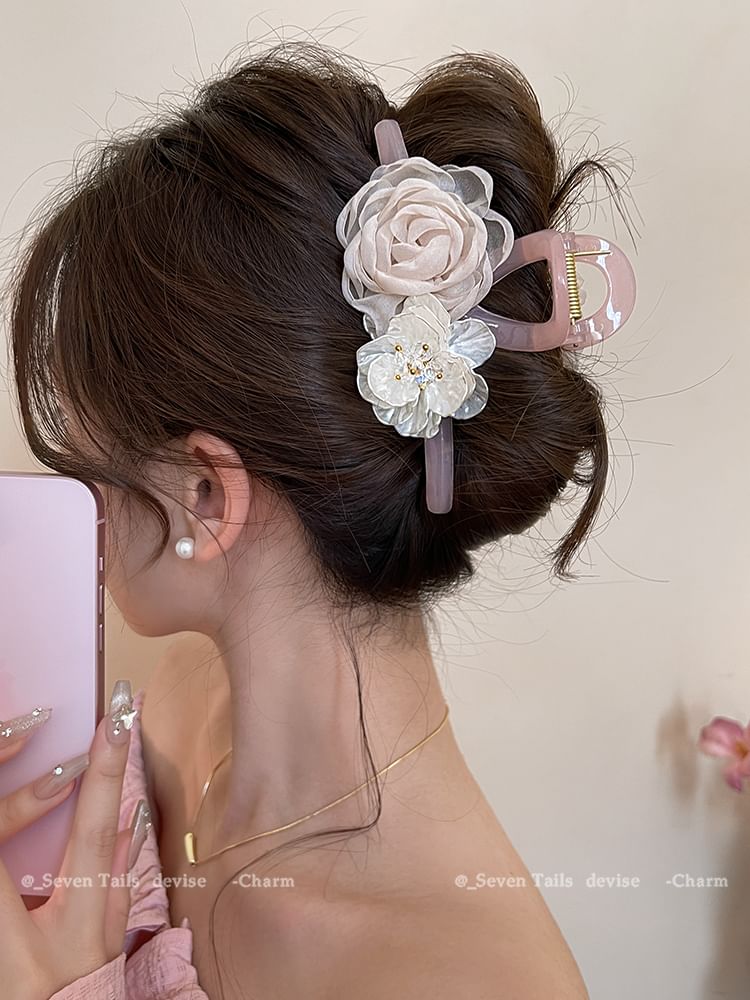 Floral Acrylic Clip Claw Hair Fabric