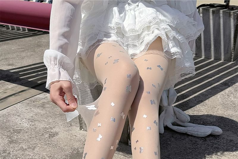 Strumpfhose mit Schmetterlingsmuster, transparent