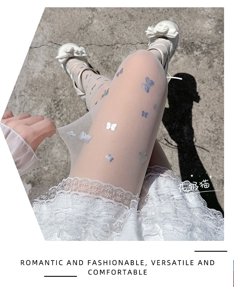Strumpfhose mit Schmetterlingsmuster, transparent
