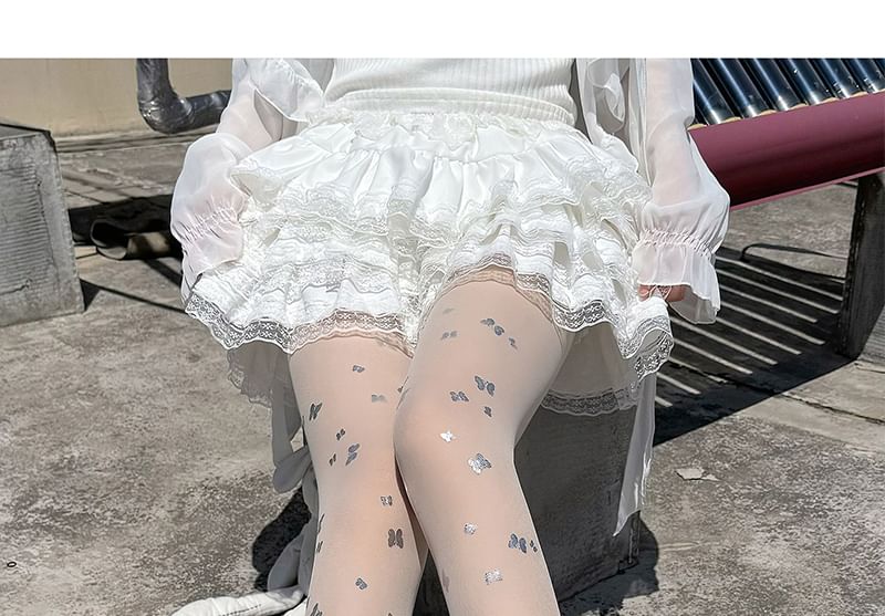 Strumpfhose mit Schmetterlingsmuster, transparent
