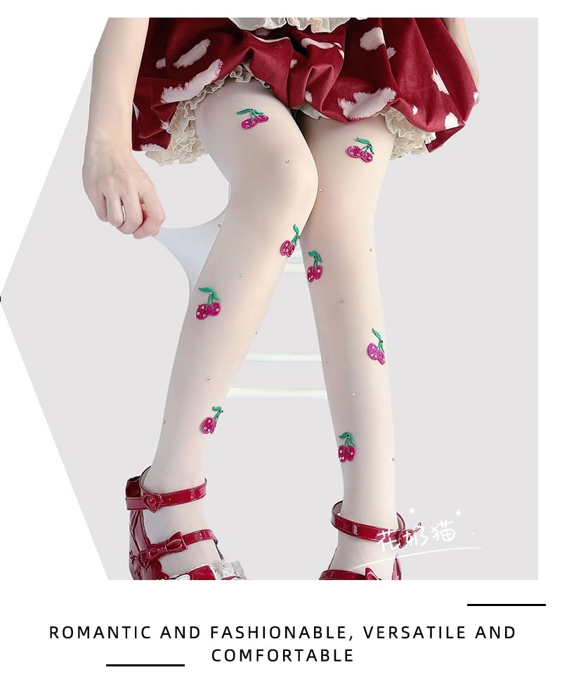 Bestickte transparente Strumpfhose Kirsche
