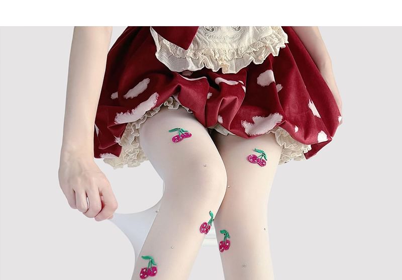 Bestickte transparente Strumpfhose Kirsche