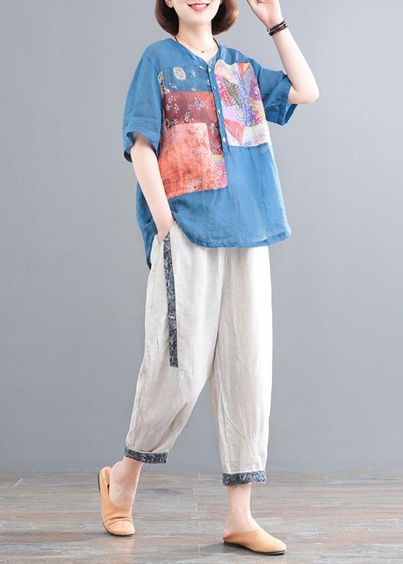 Oversized Print Summer Set Piece Linen Lake Two Blue