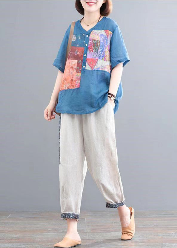 Oversized Print Summer Set Piece Linen Lake Two Blue