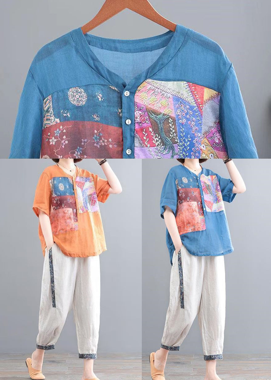 Oversized Print Summer Set Piece Linen Lake Two Blue
