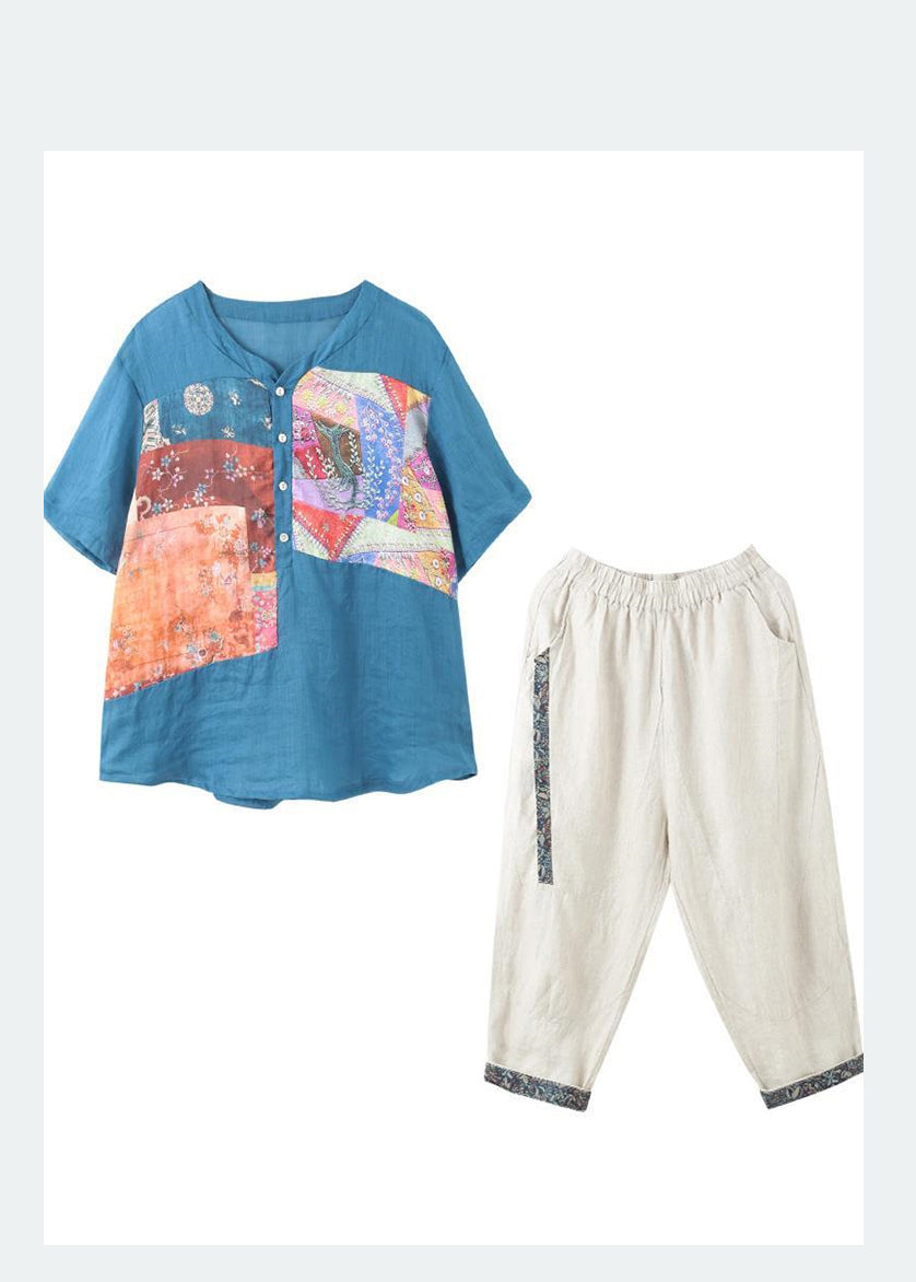 Oversized Print Summer Set Piece Linen Lake Two Blue