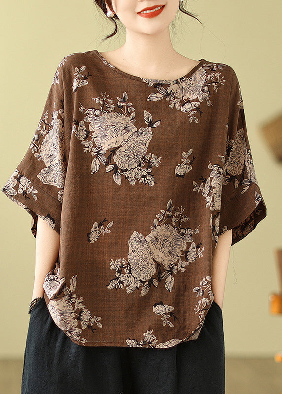 O-Neck Sleeve Short T Loose Shirt Grey Print