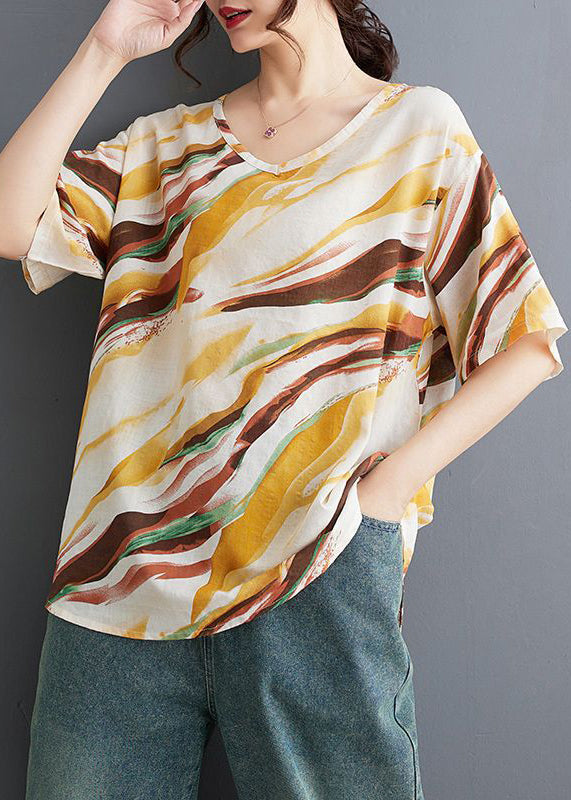 Loose Print Summer Red Shirt Neck T V