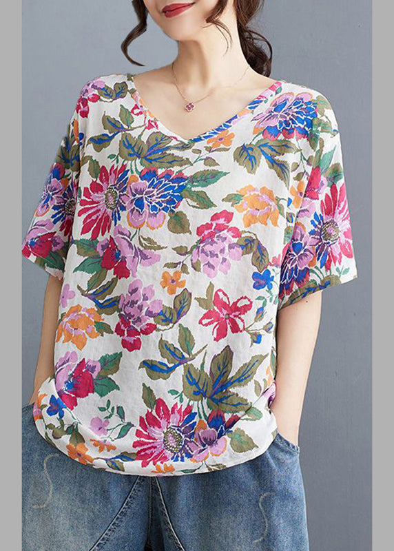 Loose Print Summer Red Shirt Neck T V