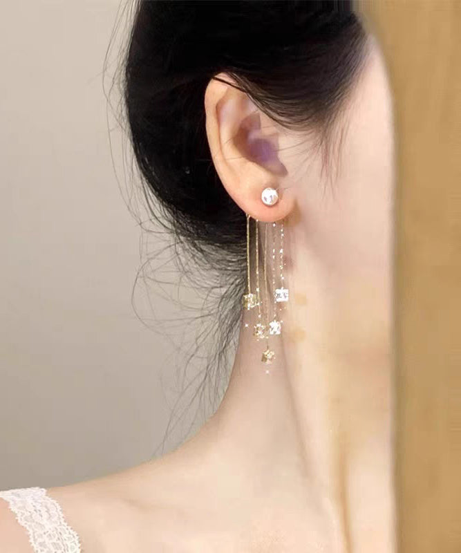 Earrings New Gold Copper Drop Pearl Tassel Zircon Alloy