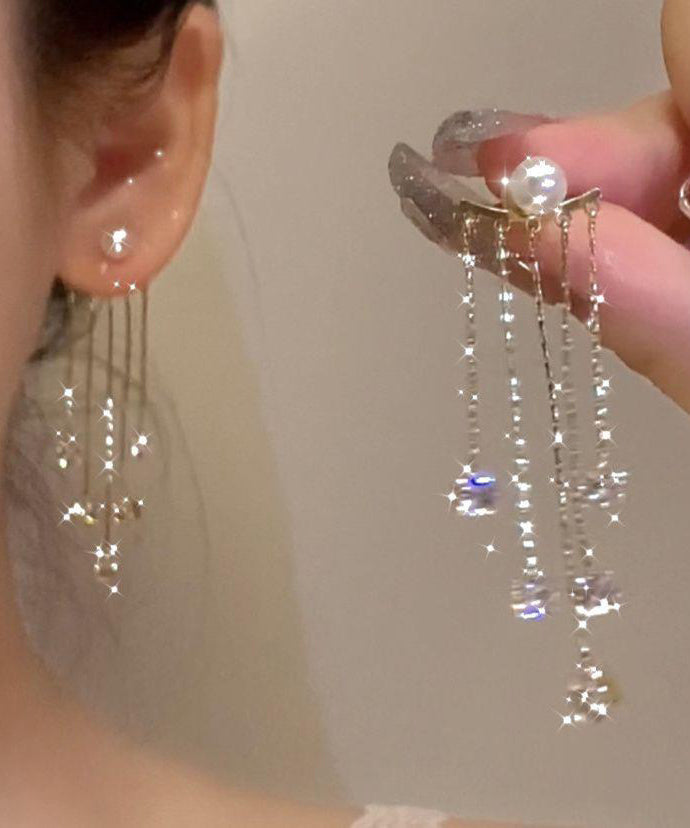 Earrings New Gold Copper Drop Pearl Tassel Zircon Alloy