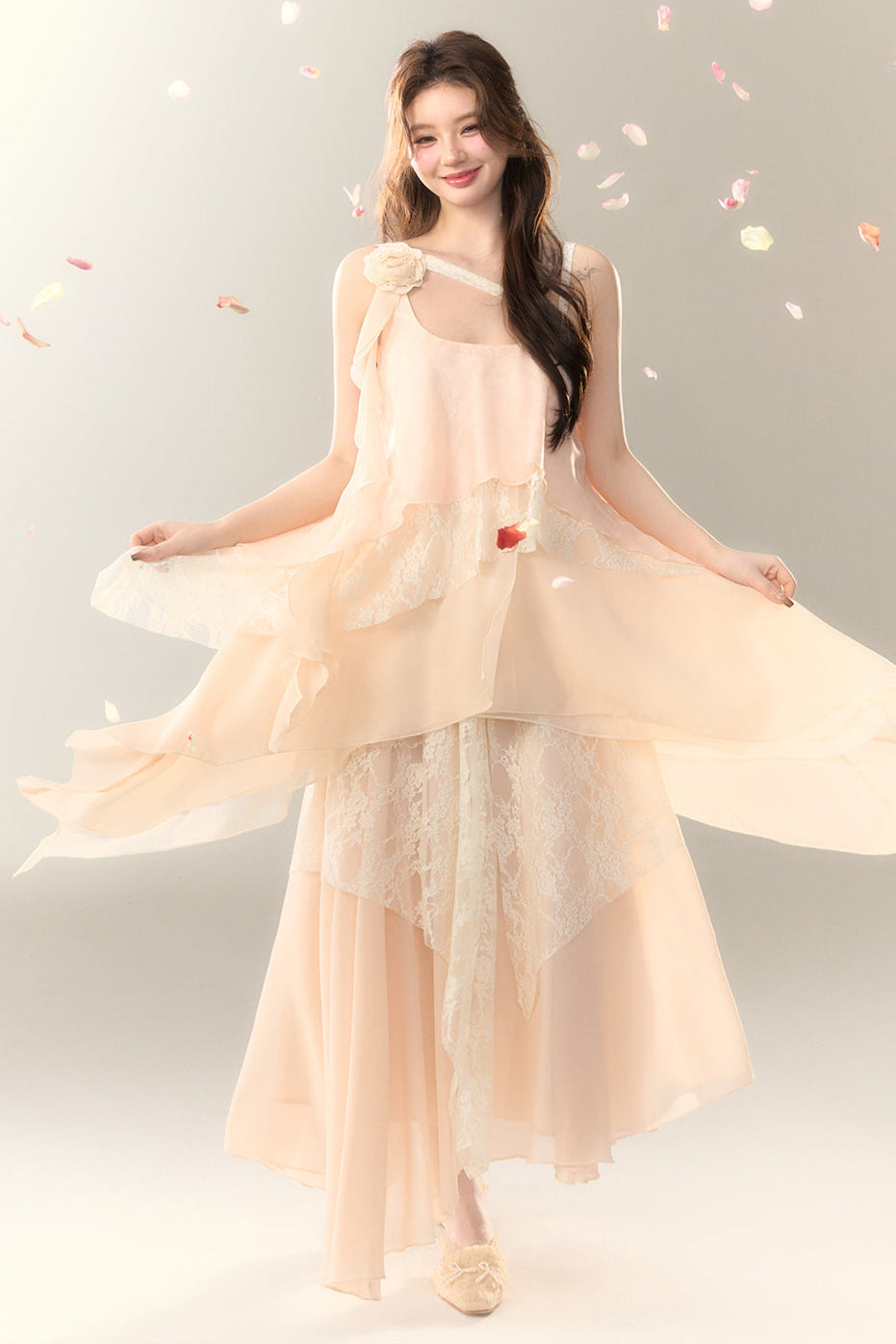 Roselle Irregular Dress Long Multi-Layered Heavy Skirt