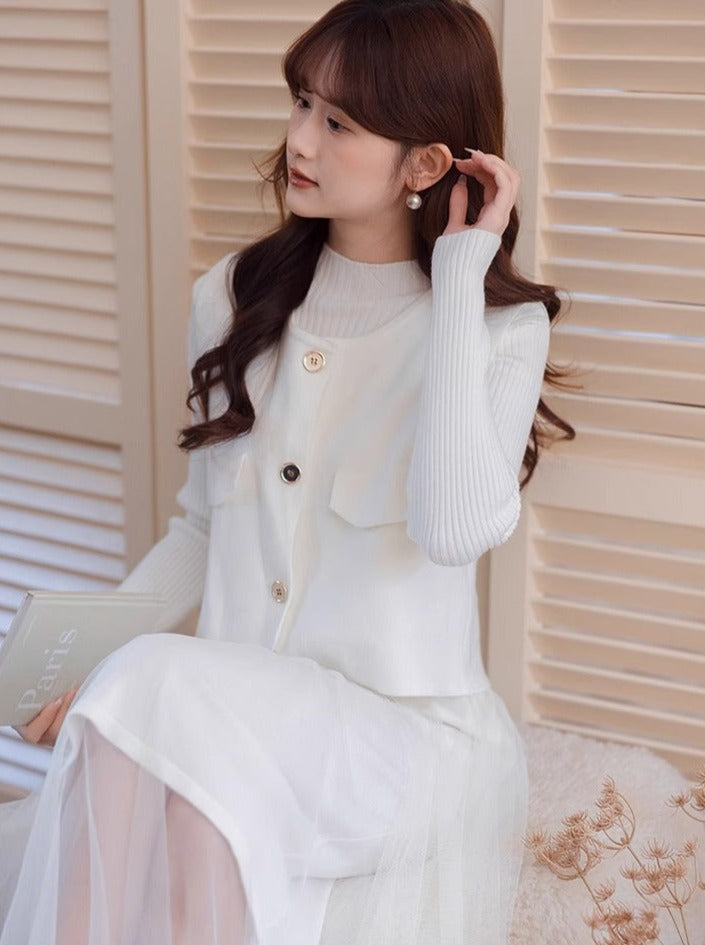 Robe gilet élégante en tulle parfumé transparent et court