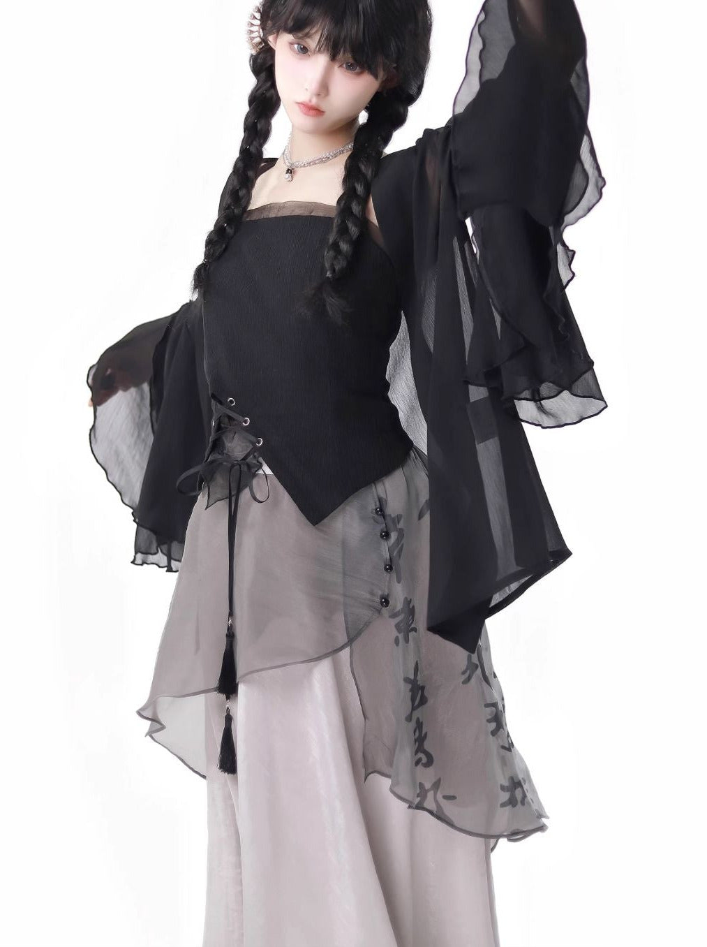 Shirt Top Dress Calligraphy Chiffon Suspender Chiffon Skirt