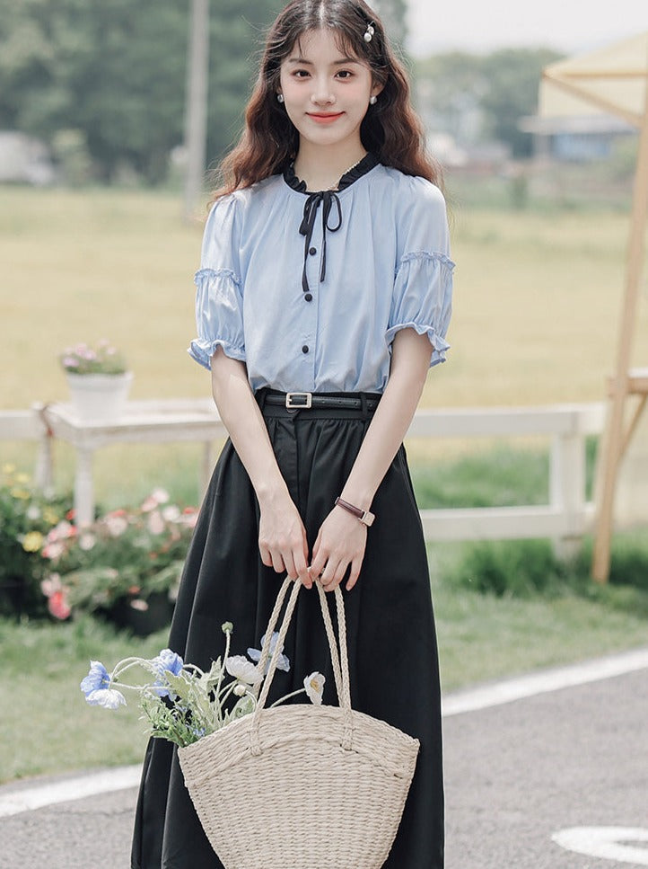 Lce Flared Long + Skirt Shirt Retro Summer Blue