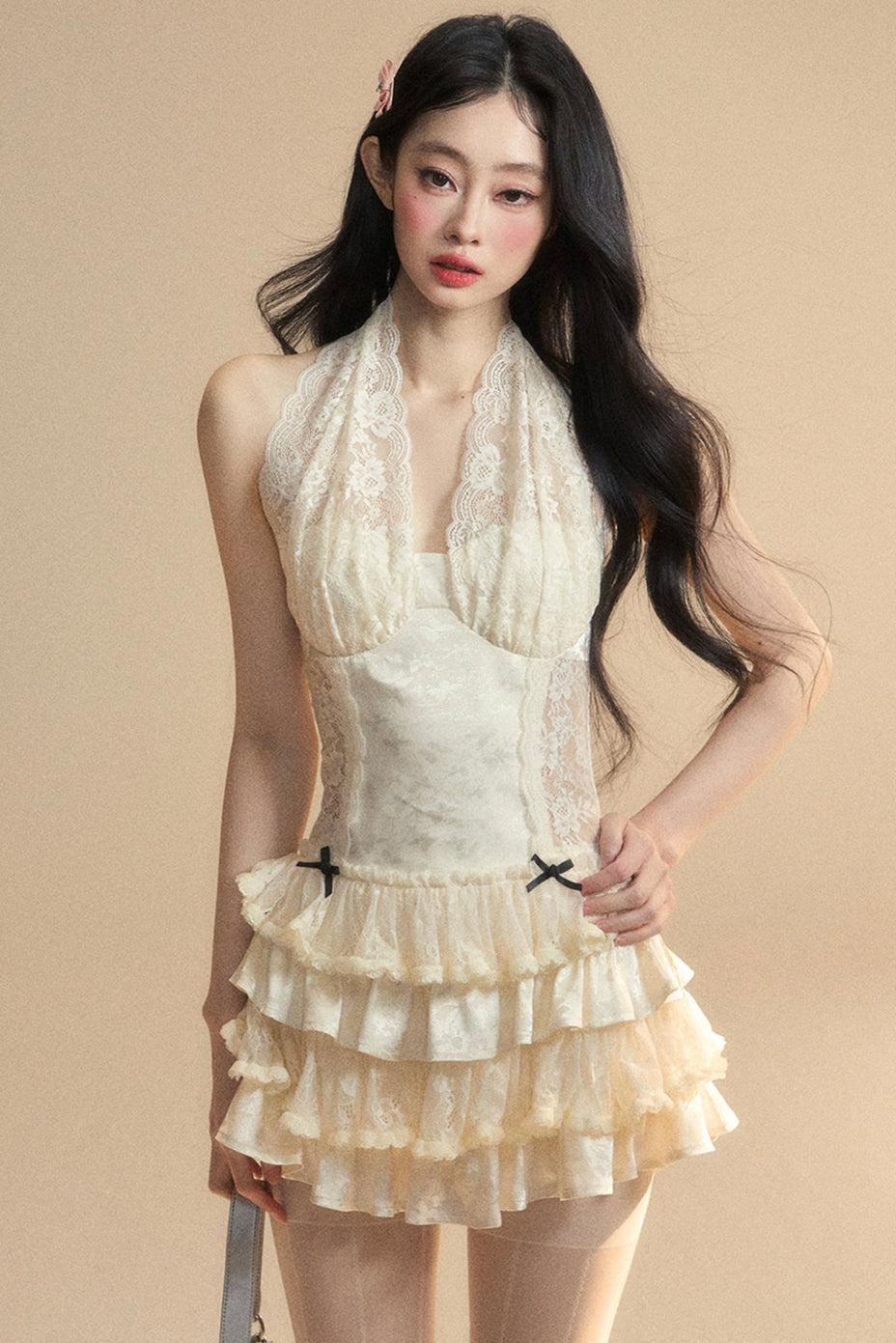 Sweet Neck Dress Halter Lace