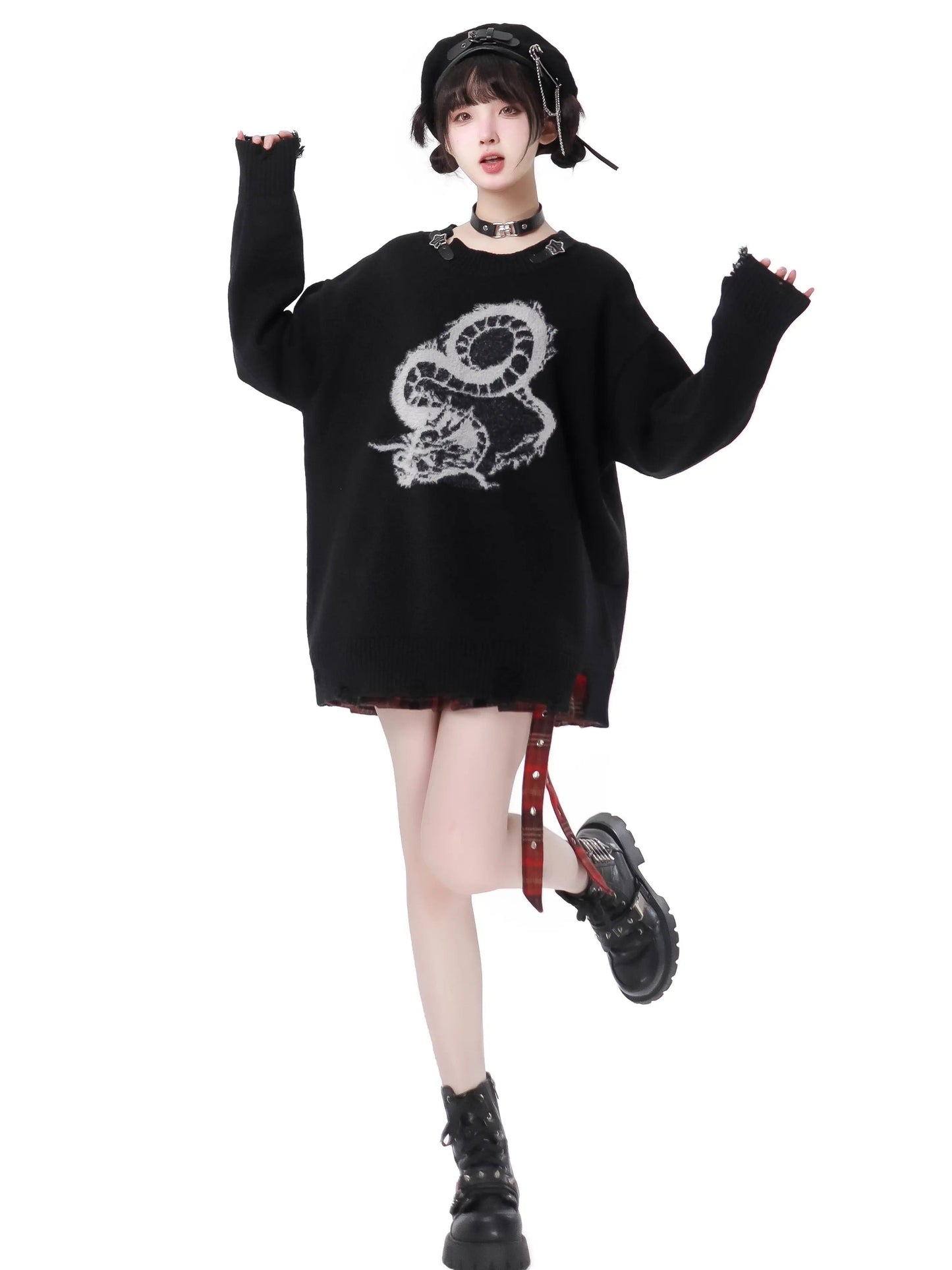 Anzugjacke aus Samt und Leder mit Drachenkaromuster