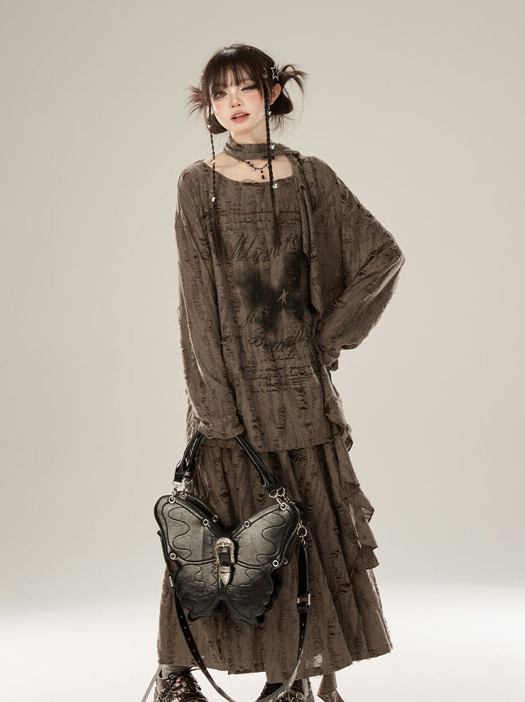 Skirt Butterfly Suit Blouse Style Waystrand Print + Top Swing