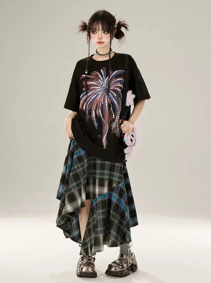 Contrast Gradient Irregular Checked Skirt Color