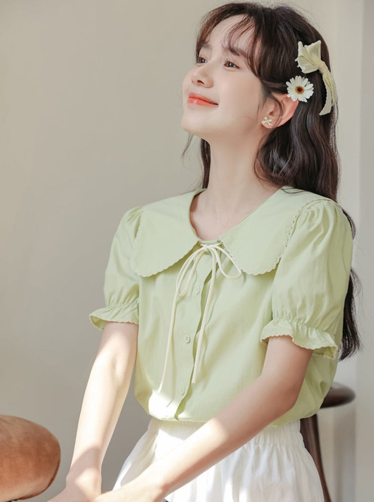 Puff Sleeve Skirt Flared Summer Shirt + Retro Medium